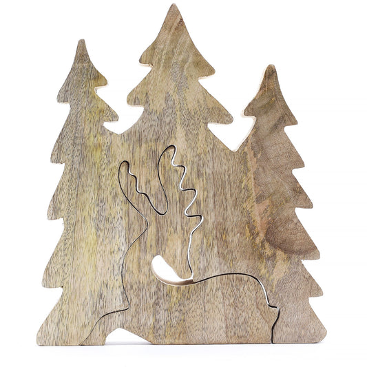 Lost in the Forrest - Stag in the Forrest 3D Wooden Decoration - 23x20cm