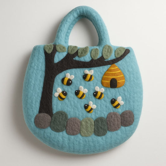 Tree and Beehive Felted Bag