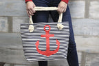 Rope Handle Bag - Teal And Blue Flowers