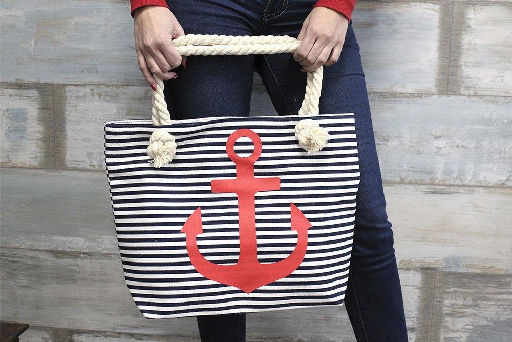 Rope Handle Bag - Teal And Blue Flowers