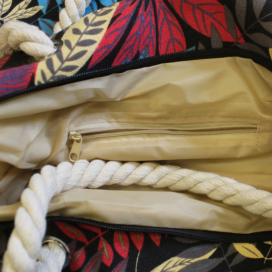 Rope Handle Bag - Red And Blue Flowers