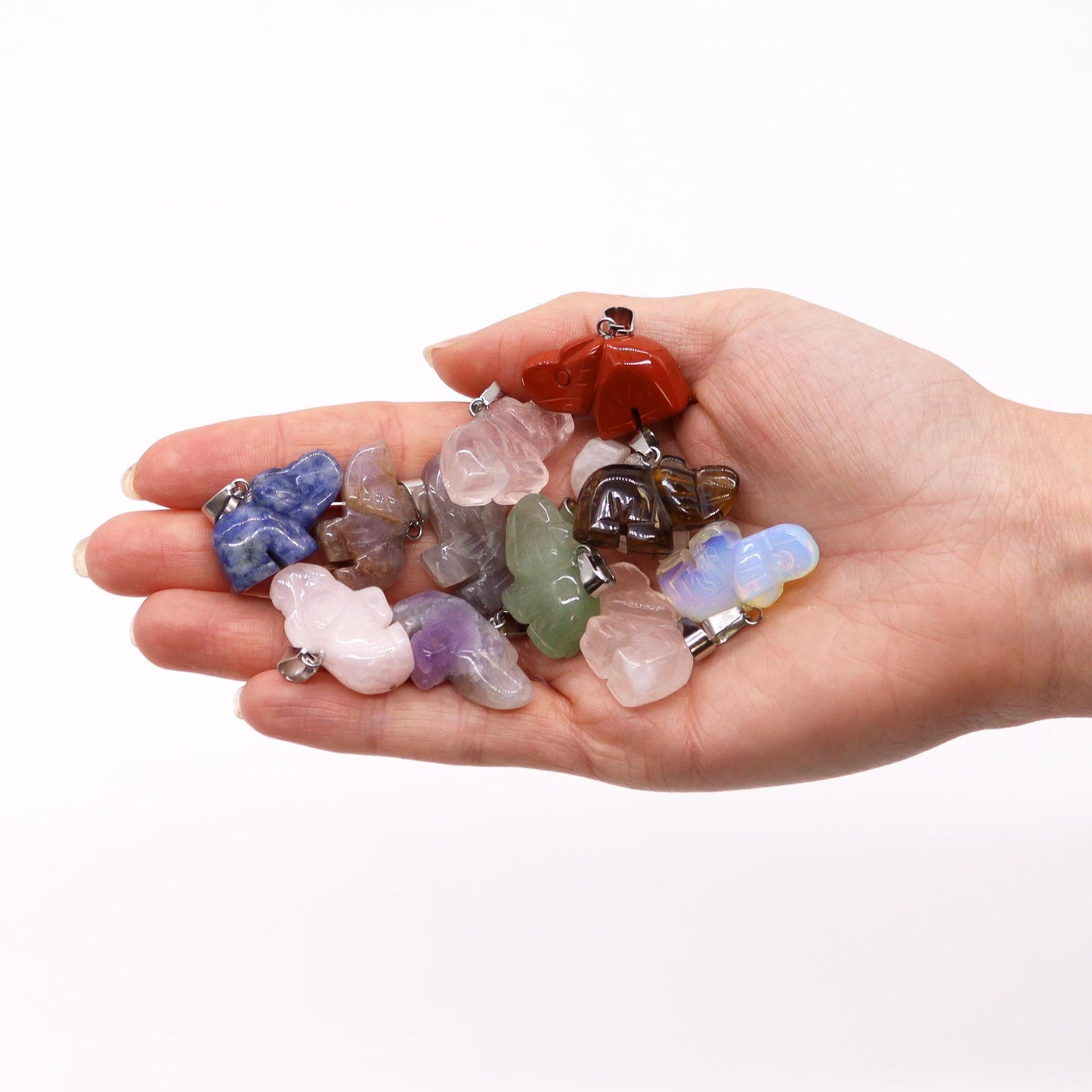 Steel Cased Pendant Hearts - 12 Assorted Gemstone Chips & Shells