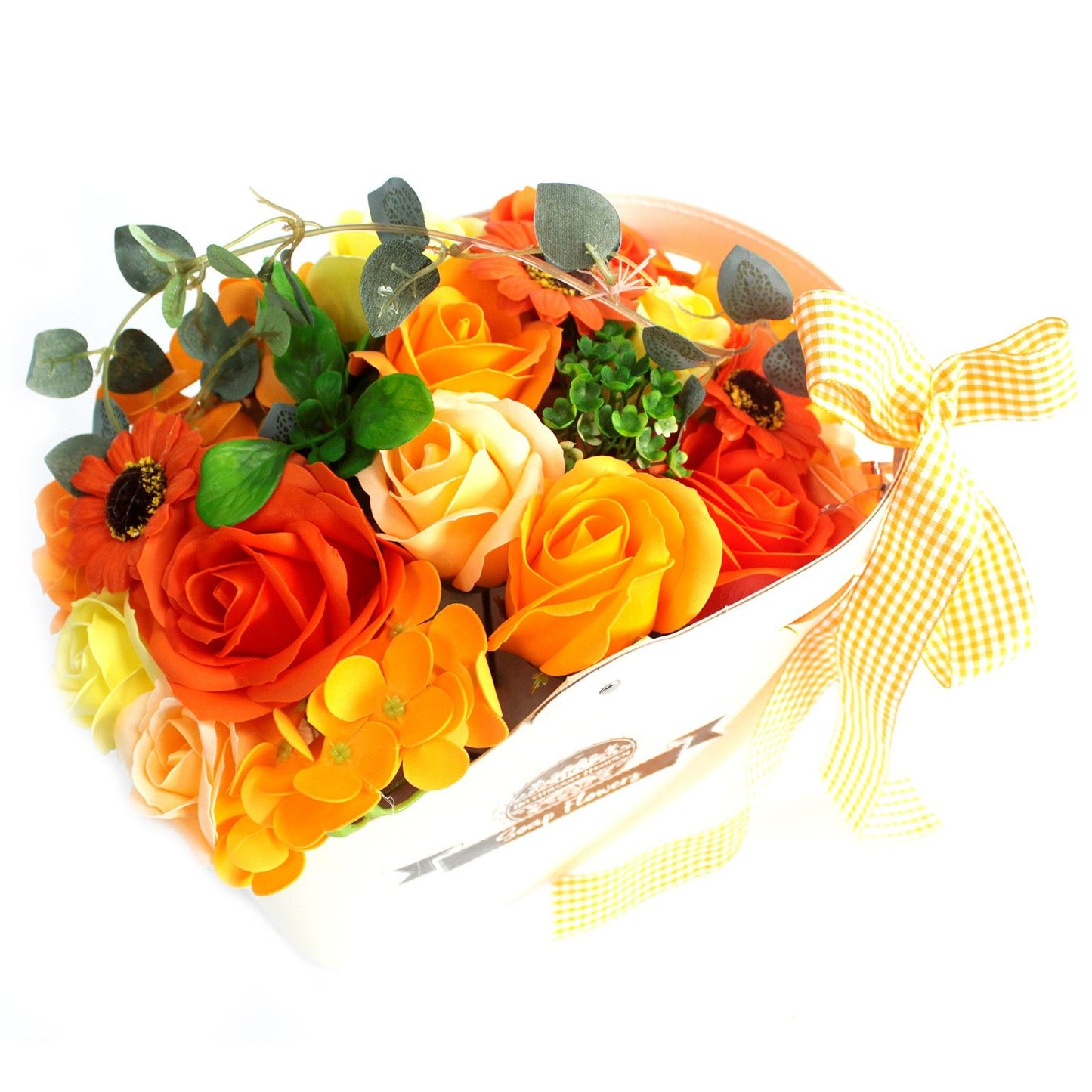 Basket Soap Flower Bouquet - Orange