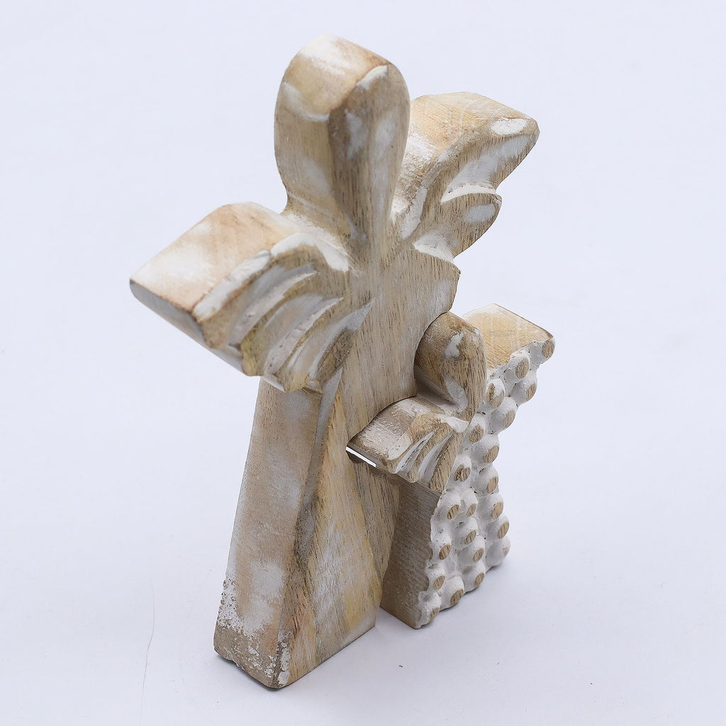 Mango Wood Angel in Angel - Whitewash