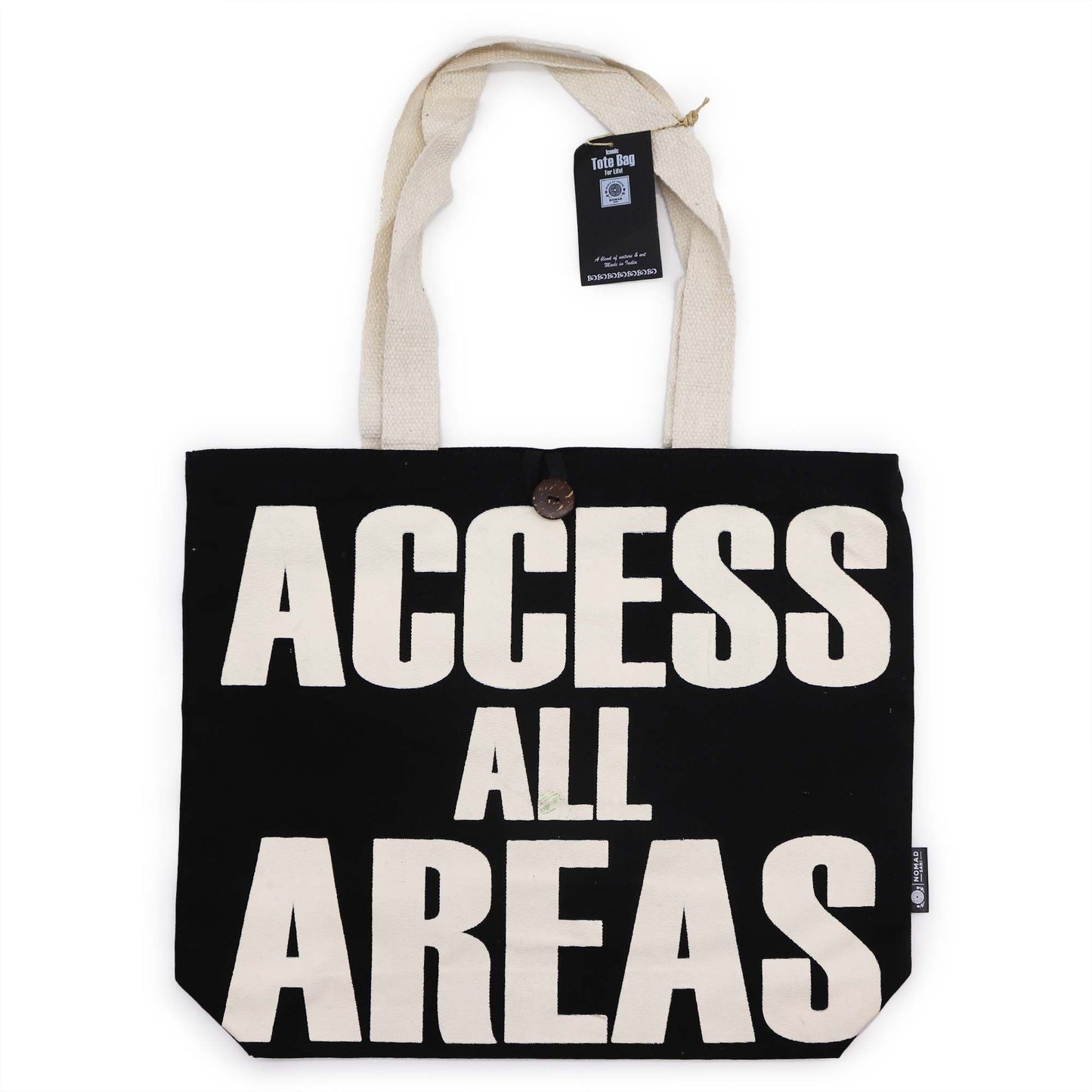 Iconic Classic Tote Bag - ACCESS ALL AREAS - Black Natural 10oz