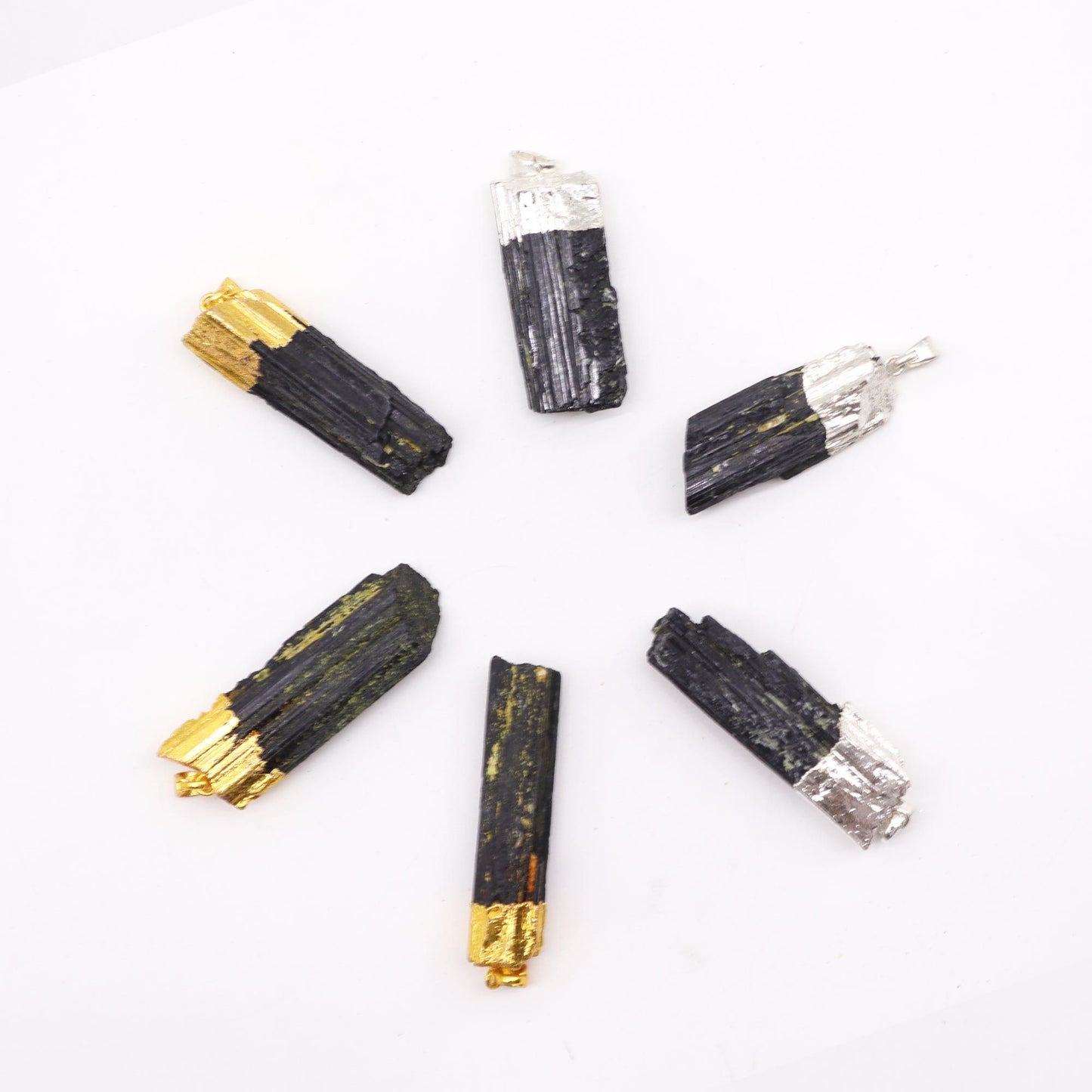 Gemstone Indian Tourmaline & Silver Plated Pendants (6 assorted)