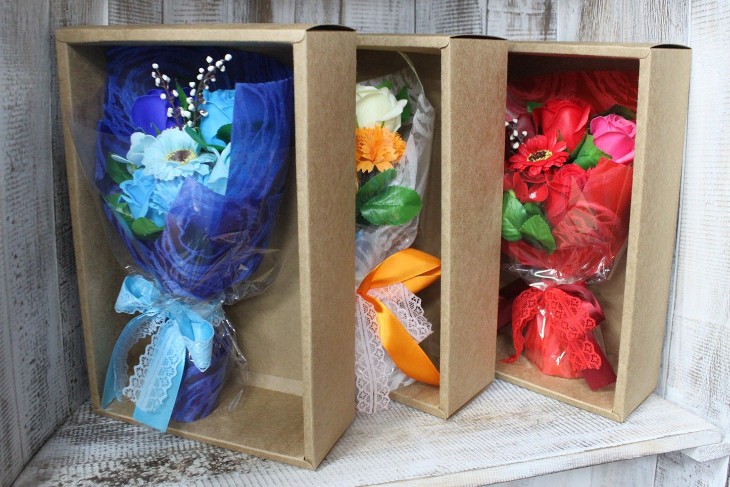Red Boxed Hand Soap Flower Bouquet - Special