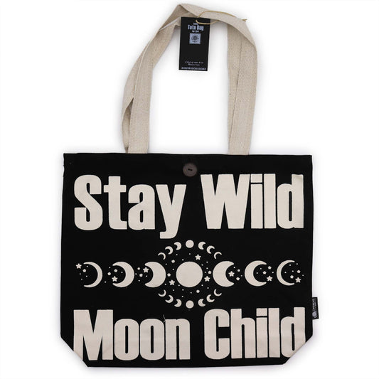 Iconic Classic Tote Bag - Stay Wild, Mood Child - Black Natural 10oz