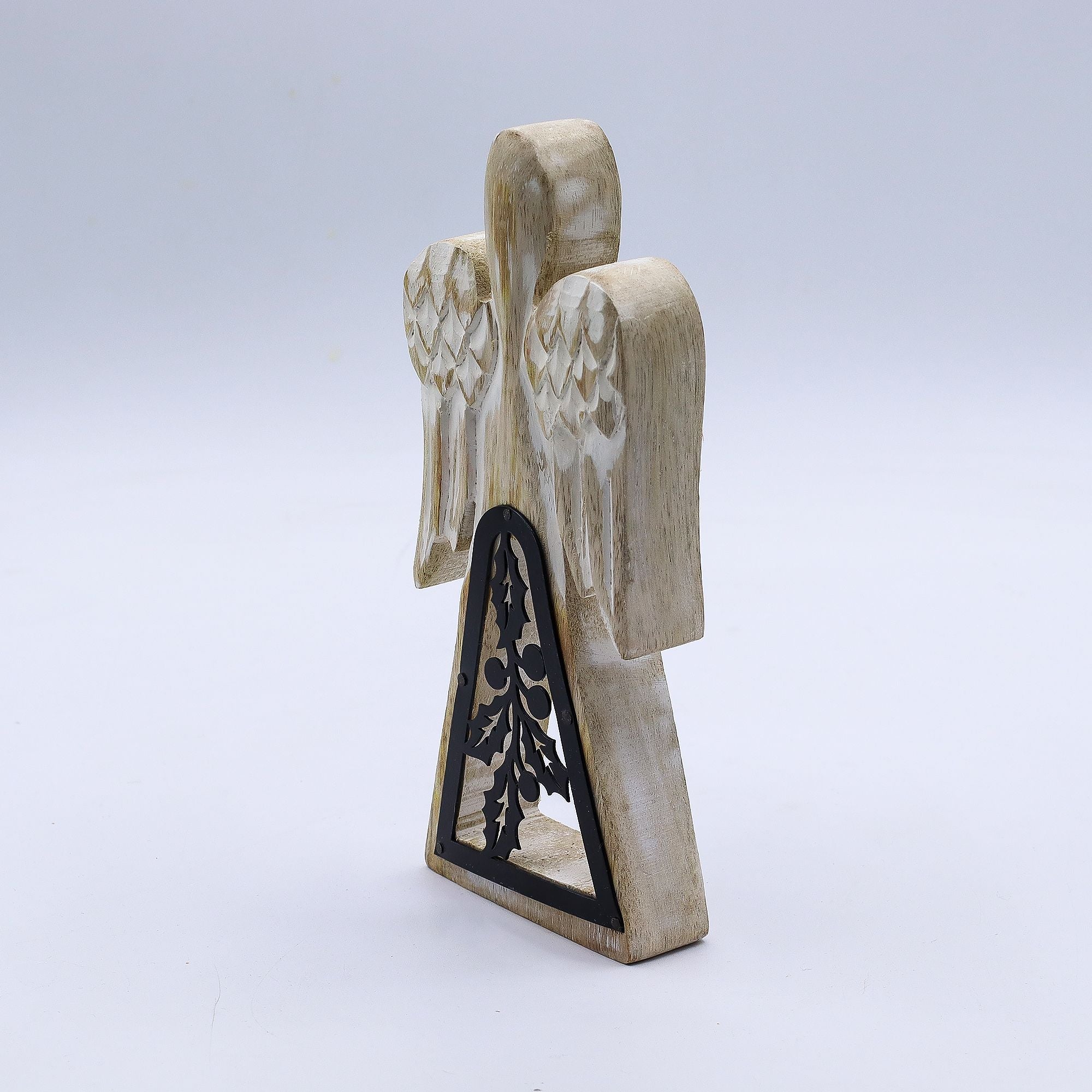 Mango Wood Angel - Whitewash with Iron Decor Cut Out