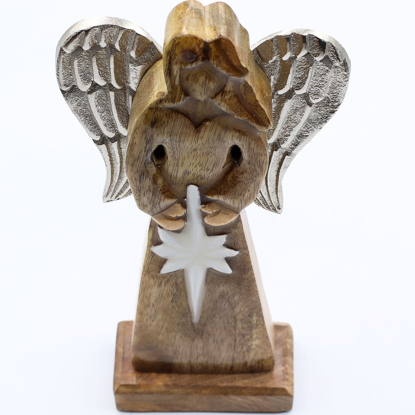 Large Mango Wood Peace Angel Metal Wings & Enamel Detail