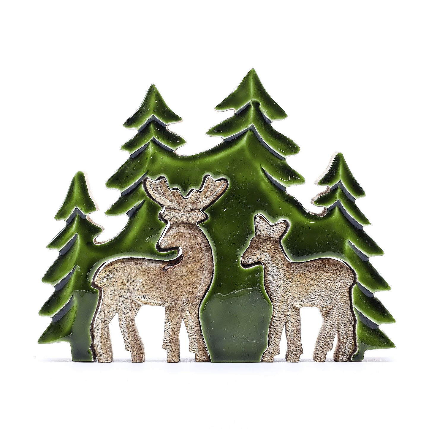 Lost in the Forrest -  Two Dear in the Forrest 3D Wooden Decoration - 18x23cm