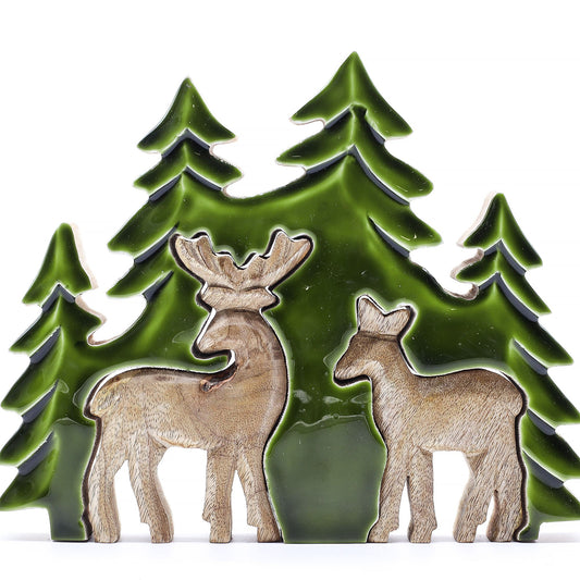 Lost in the Forrest -  Two Dear in the Forrest 3D Wooden Decoration - 18x23cm
