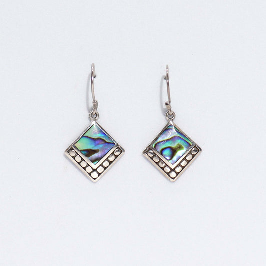 Shell & Silver Earrings - Square Dots- Abalone