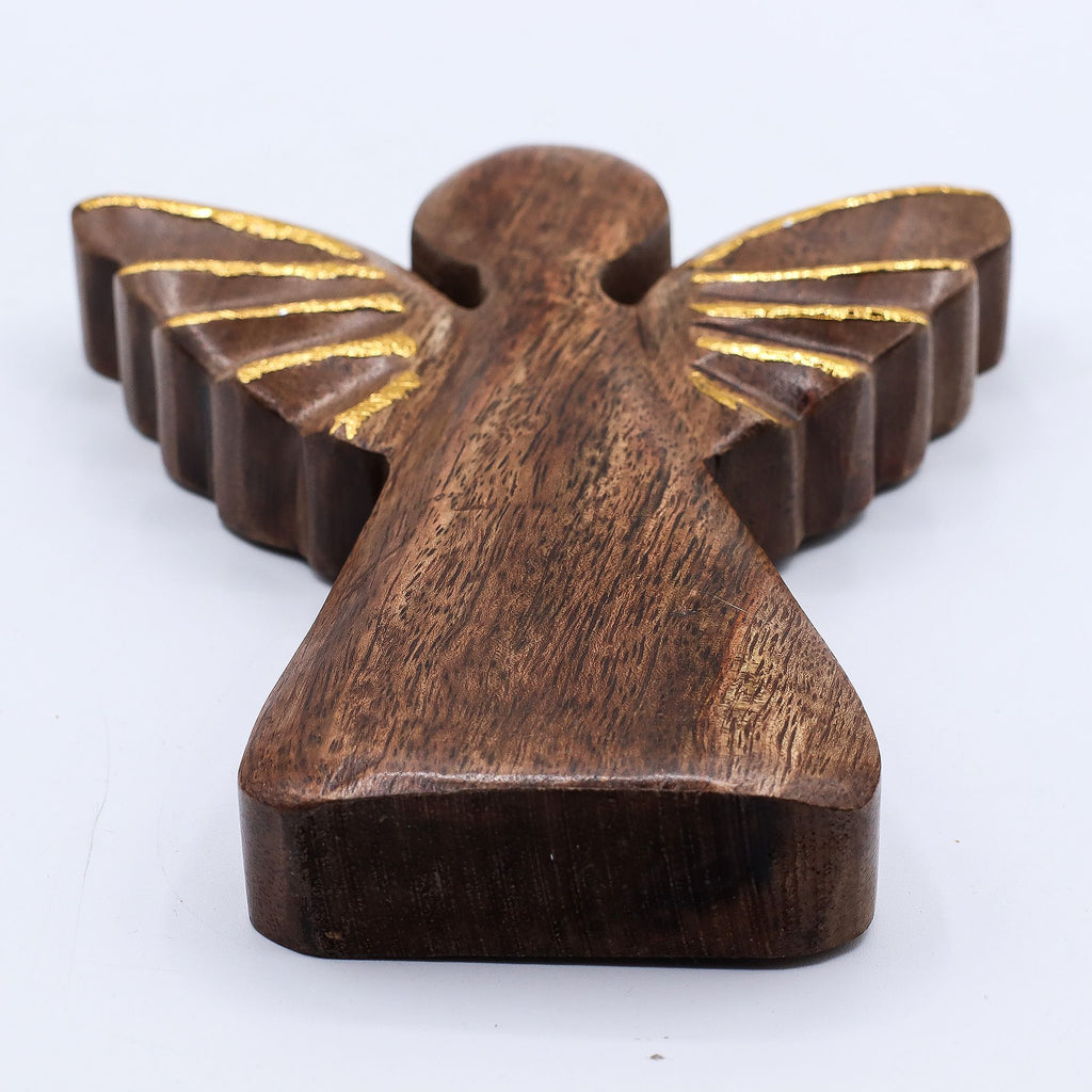 Large Mango Wood Angel - Gold Decor